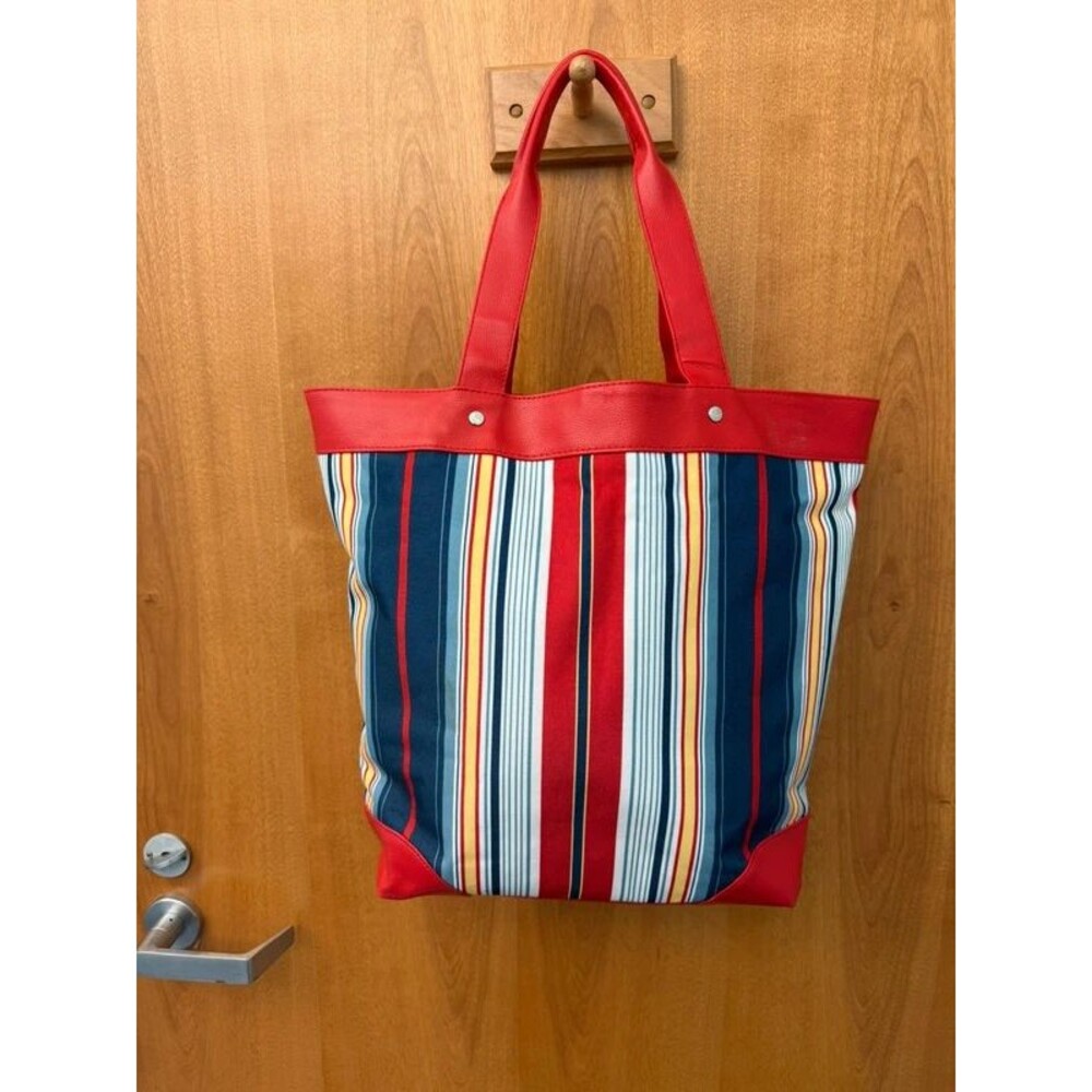 Lancôme Red White & Blue Striped Faux Leather Tote Bag - Great Condition